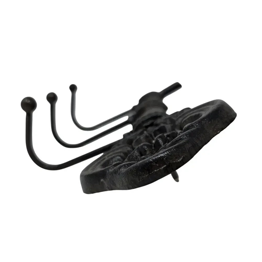 Cast Iron Skeleton Key Wall Hook Rack 3 Hooks Rustic Entryway Decor